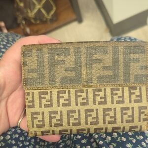 Fendi Beige and Brown Logo Wallet